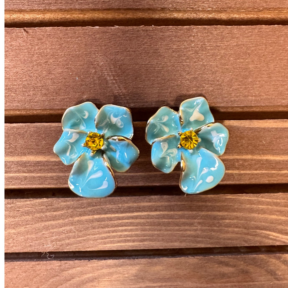 Blue Hibiscus Flower Earrings Floral Flower Earrings Boho Blue Accessories
